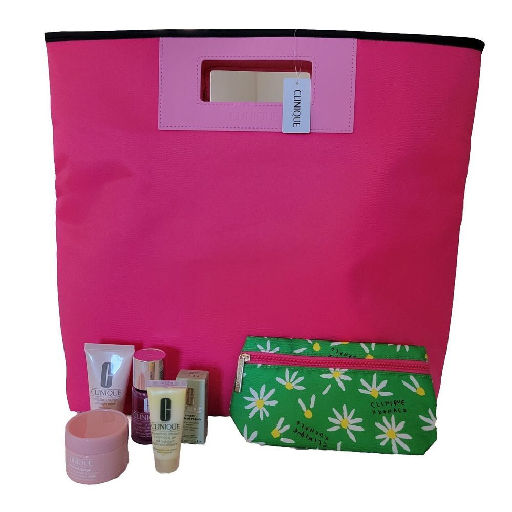 Clinique BIG pink tote bag, Clinique‎ X Donald Cosmetics bag & skincare set